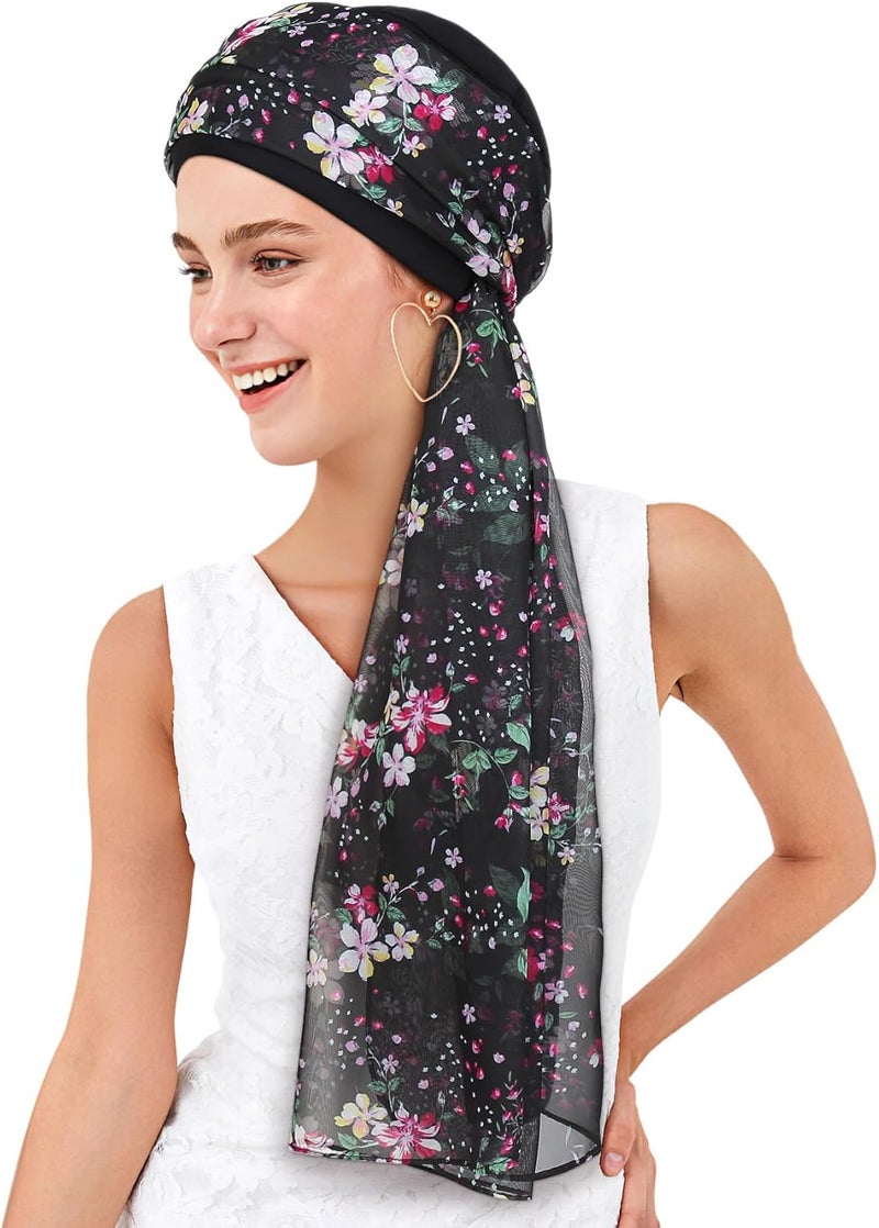 Awefeel Chemo Hats for Women – Extra Long 47" Chiffon Scarf – Soft Cancer Headwear for Hair Loss – Stylish Chemo Caps - Image 2